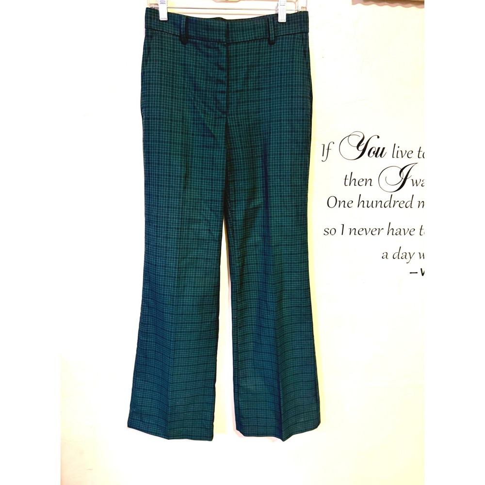 Ann Taylor Curvy Wide Leg Trousers Green Black Houndstooth Dress Pant Academia 2